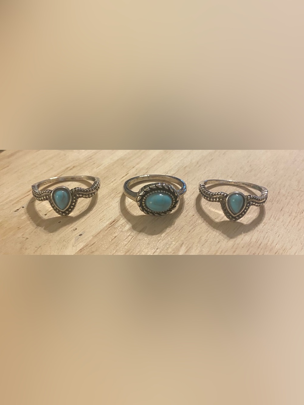 Boho Silver Tone Metal Faux Turquoise Stacking Ring Set 3pc (Size 8)